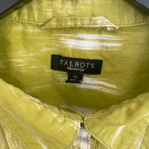 Talbots Chartreuse Avocado Green Button Down SS M - Picture 5 of 7